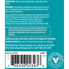 The Vitamin Shoppe Omega 3 bottle front view showing pure, distilled quality