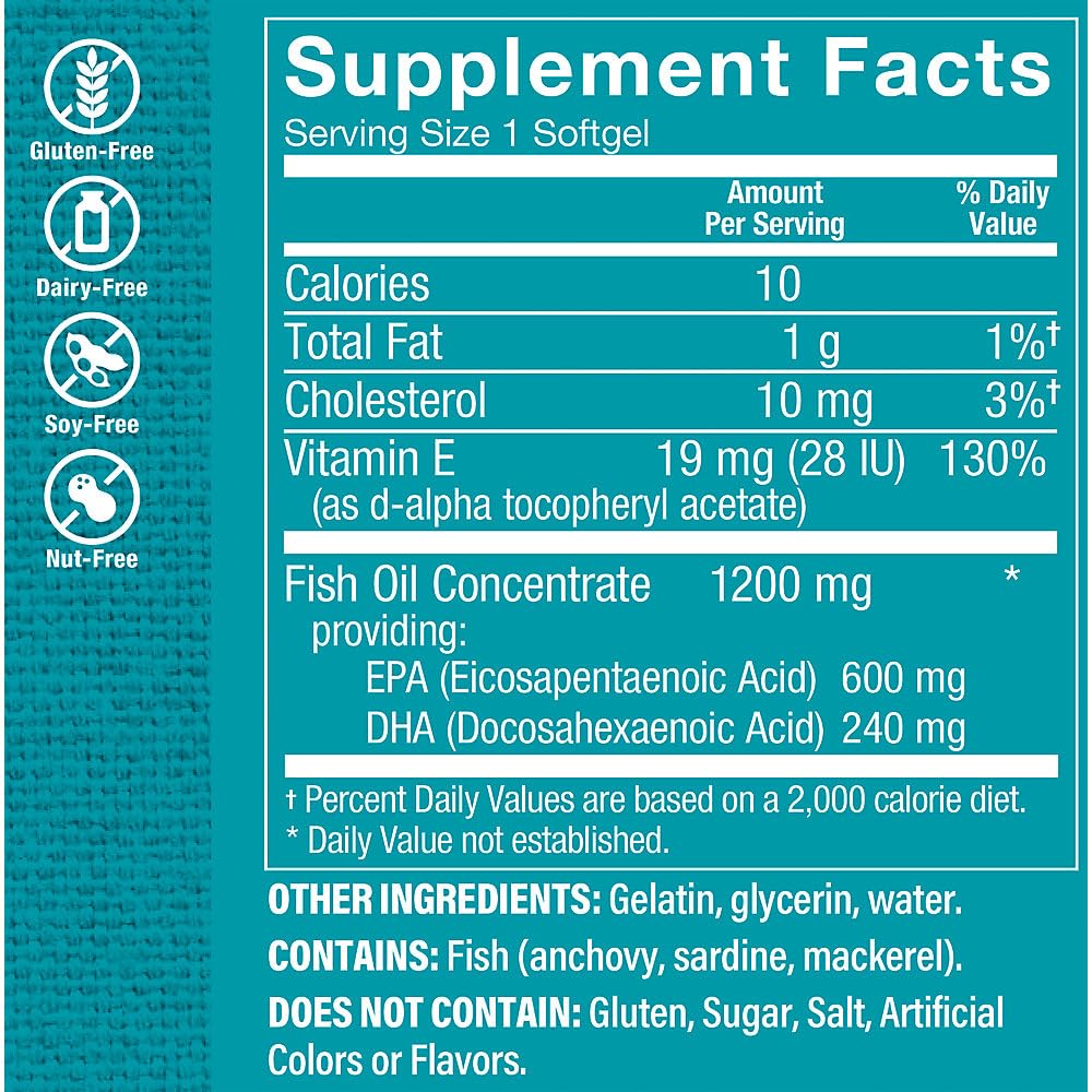 The Vitamin Shoppe Omega 3 bottle pouring for daily heart and brain support