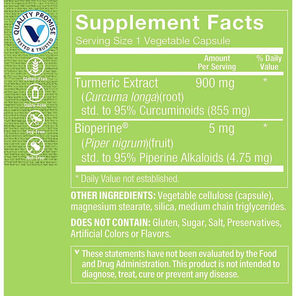 The Vitamin Shoppe Turmeric Curcumin 900MG capsules ready to take for daily support.