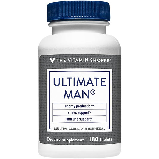 The Vitamin Shoppe Ultimate Man Multivitamin front bottle supports daily wellness