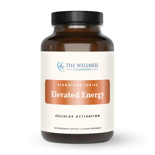 The Wellness Company Elevated Energy bottle front view supports daily awake energy and focus.