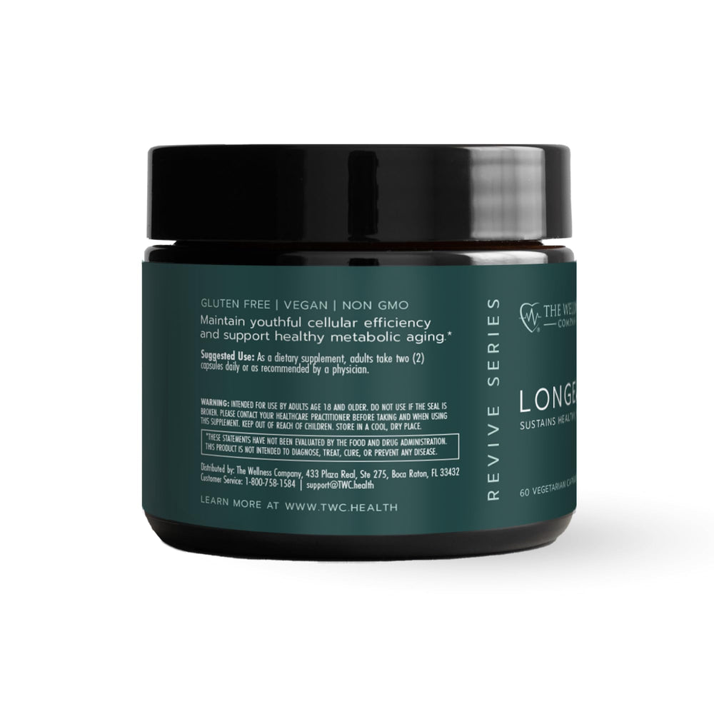 The Wellness Company Longevity liposomal glutathione bottle emphasizes enhanced absorption.