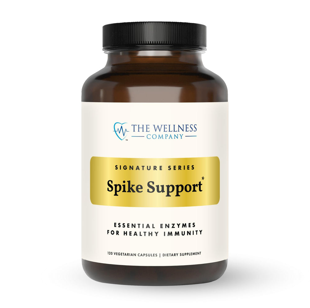 The Wellness Company Spike Support bottle shows a two-month supply for daily wellness.