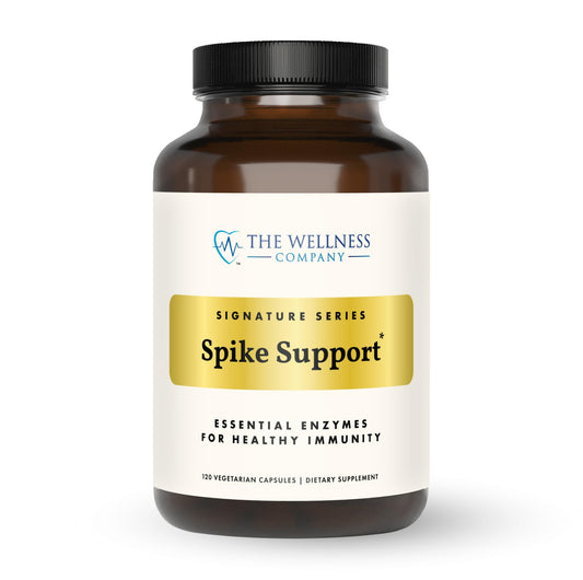 The Wellness Company Spike Support bottle shows a two-month supply for daily wellness.