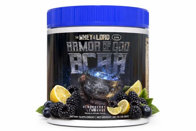 The Whey of The Lord Armor of God BCAA bottle pour enhances post-workout recovery.