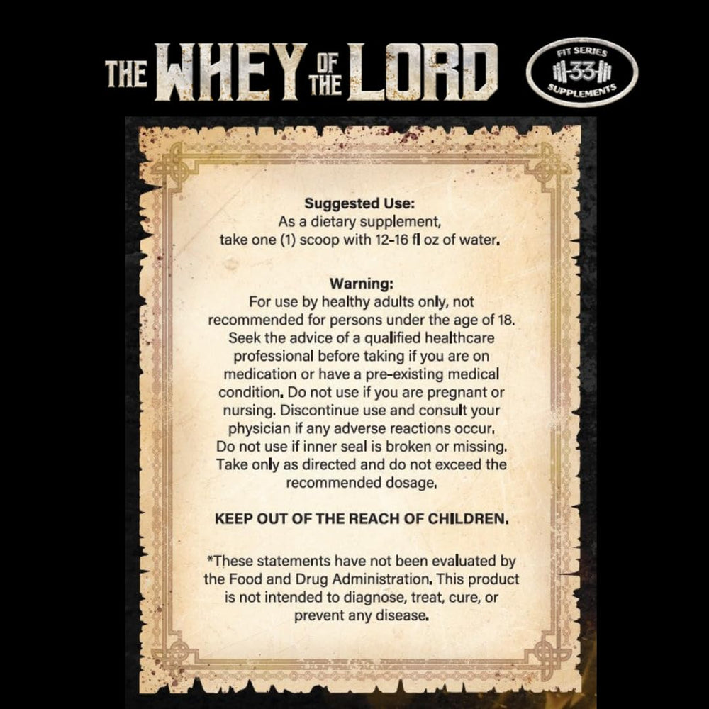 The Whey of The Lord Righteous Rage label closeup highlighting cherry lemonade flavor and caffeine-free formula.