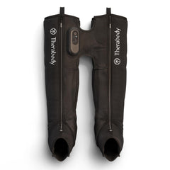 TheraGun JetBoots Prime travel-ready with compact design for on-the-go leg recovery.
