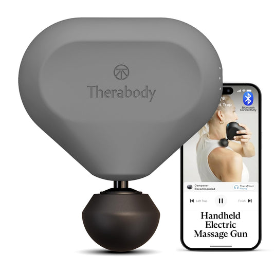 TheraGun Mini 2nd Gen gray front view for portable relief on the go