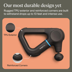 Theragun Prime triangle grip offers a secure, comfortable hold during massages.
