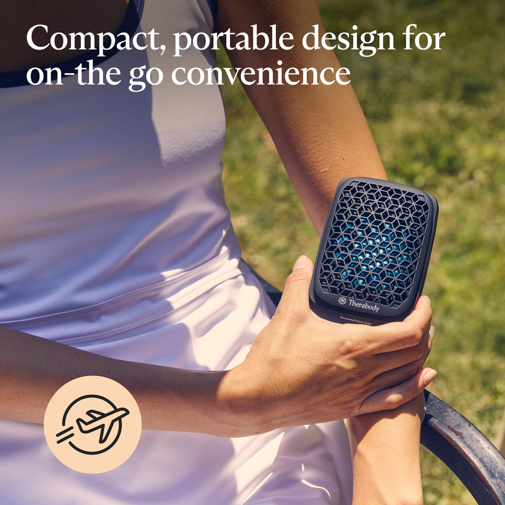 TheraGun RecoveryTherm Cube cordless design for portable on the go relief