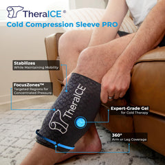 TheraICE calf compression sleeve gel pack provides calf relief during activity.