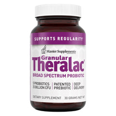 THERALAC Master Granular bottle pour shows easy daily probiotic use for gut balance.
