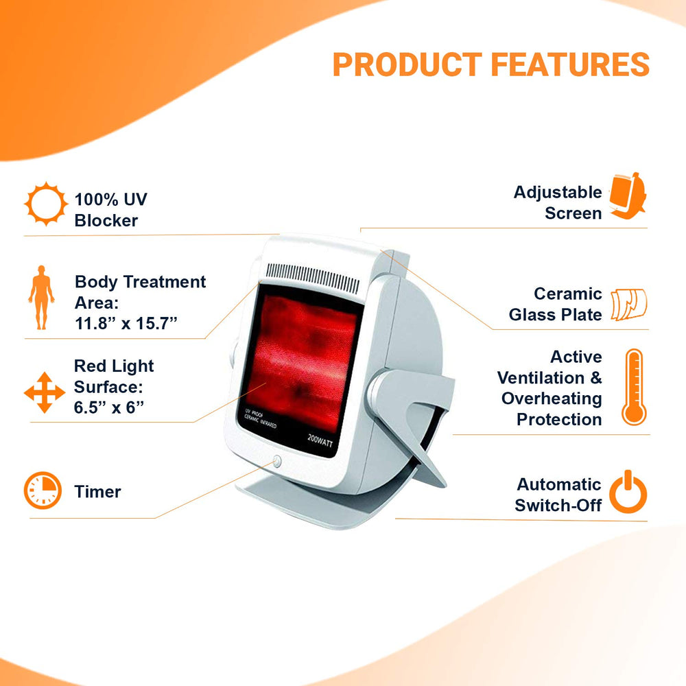 TheraLamp ceramic glass cover blocks UV for safe, comfortable use.