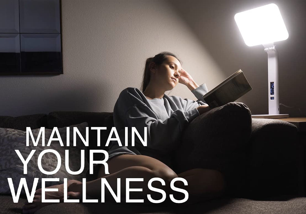 TheraLite Aura Qi Light Lamp featuring alarm clock and USB port for morning routine