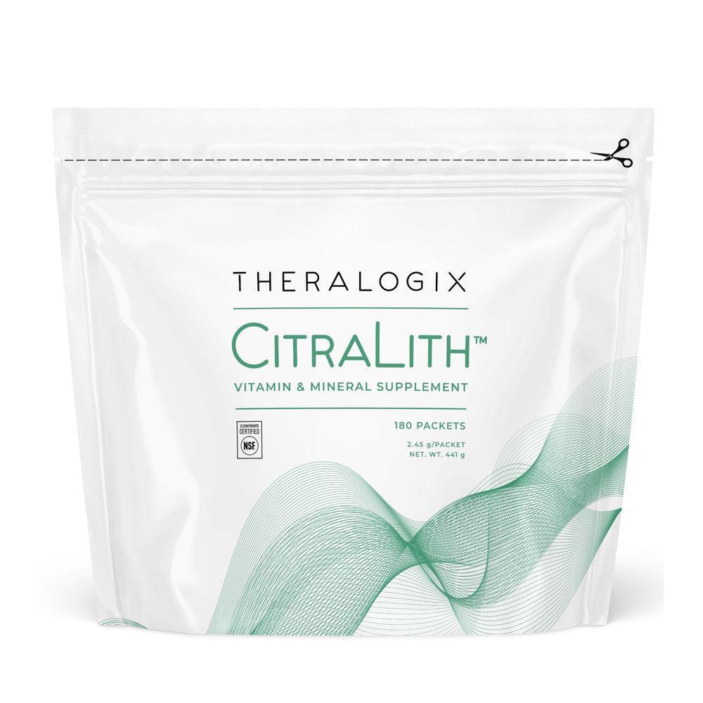 Theralogix CitraLith bottle with packets for convenient daily kidney health support