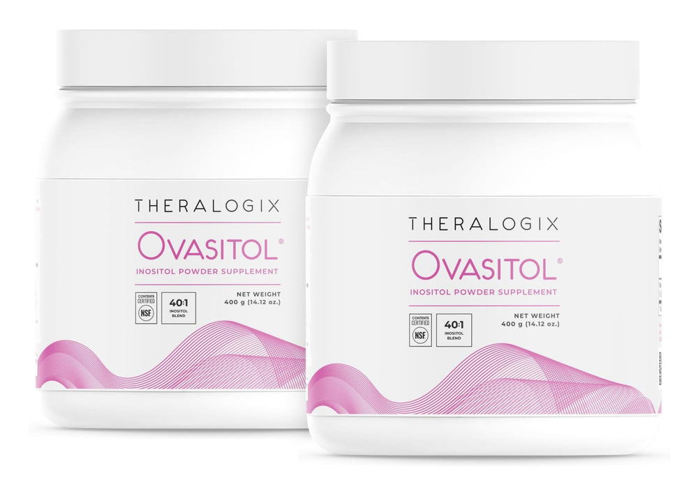 Theralogix Ovasitol bottle front view for daily hormone support.