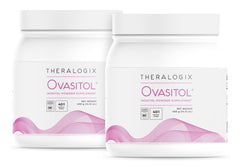 Theralogix Ovasitol bottle front view for daily hormone support.