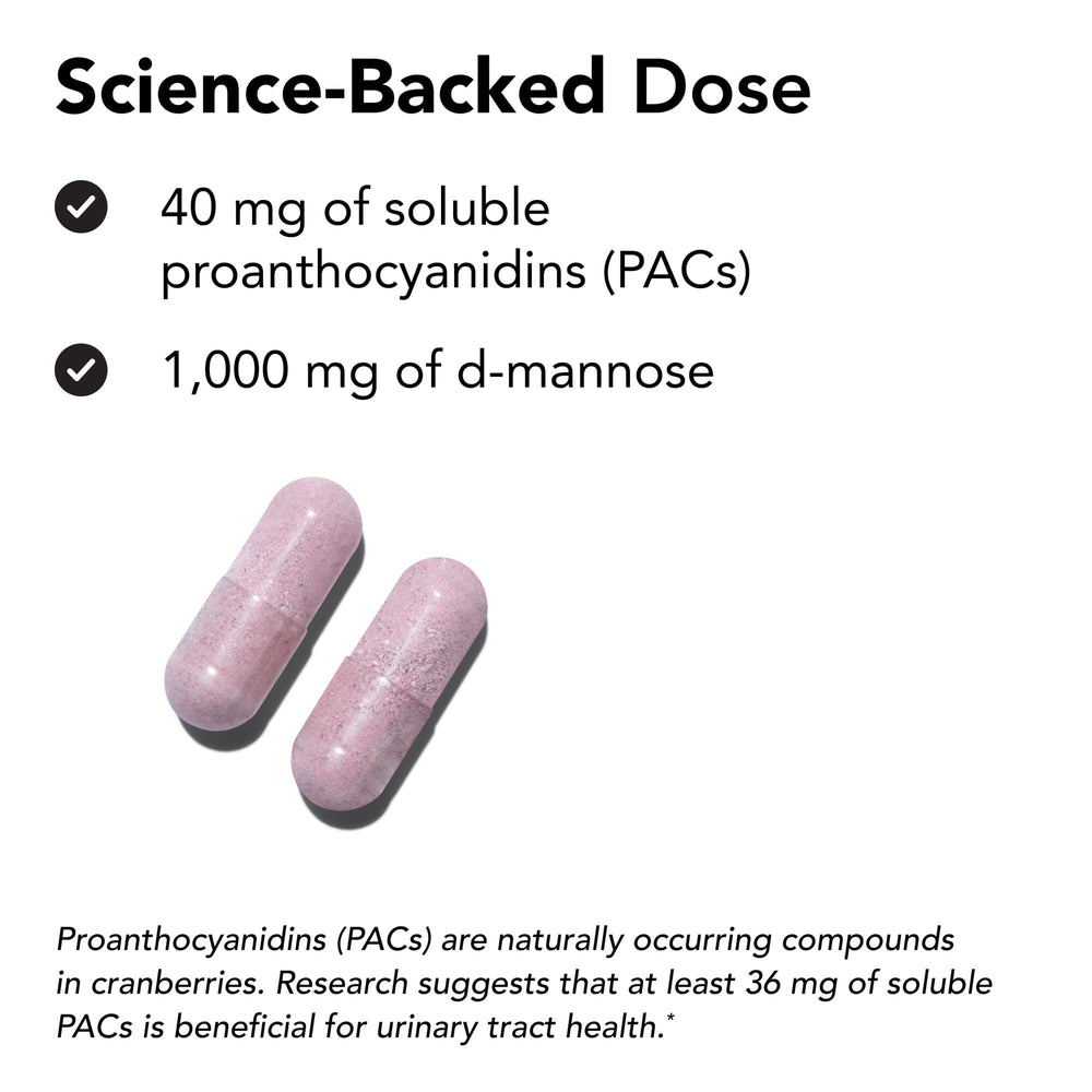 Cranberry extract and D-mannose in TheraCran Max for support.