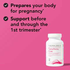 TheraNatal Core dietary supplements with gluten-free and dairy-free formulation on shelf