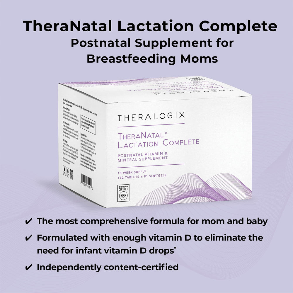 Theralogix TheraNatal label closeup shows key breastfeeding nutrients.