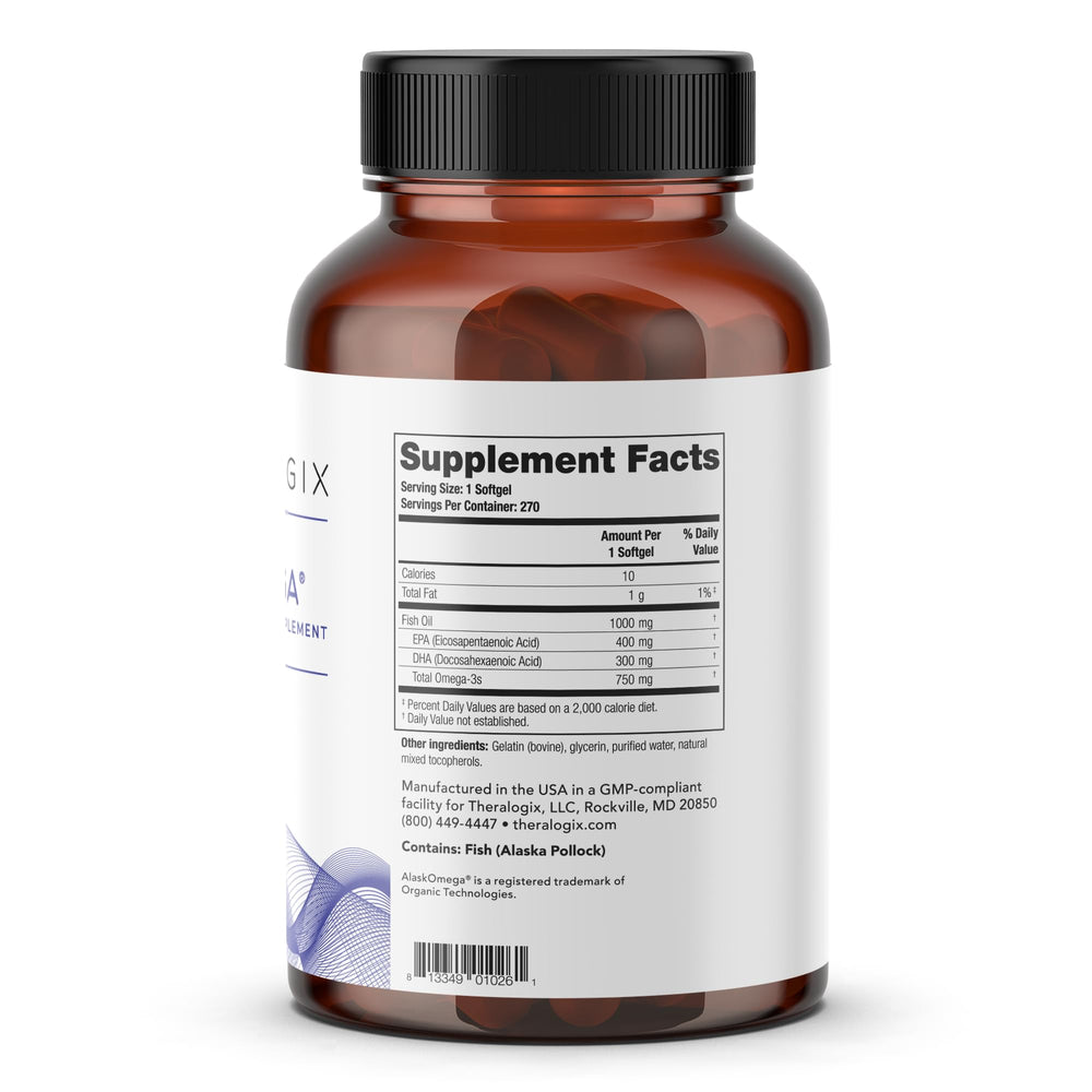 Pack shot of TherOmega bottle with 270 softgels clearly visible