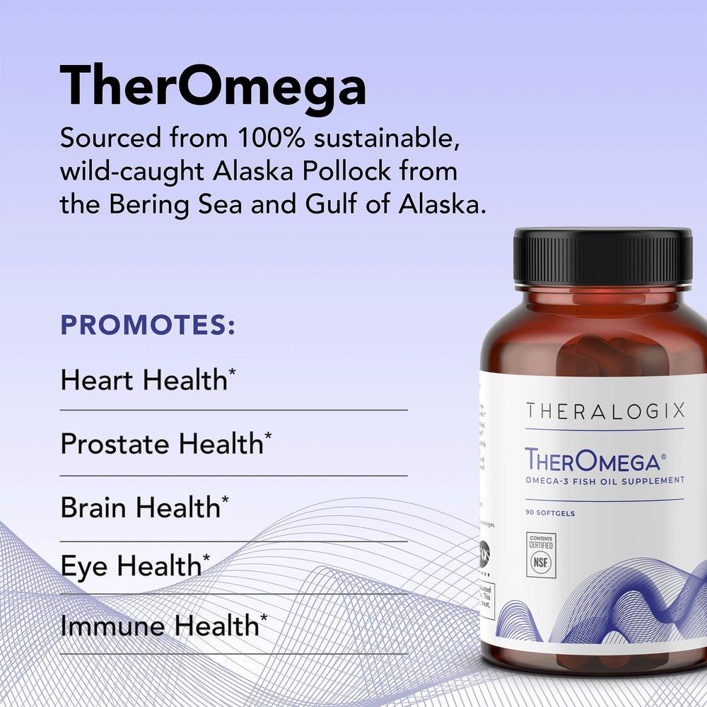 TherOmega softgel close-up highlighting DHA and EPA for heart and mobility benefits.