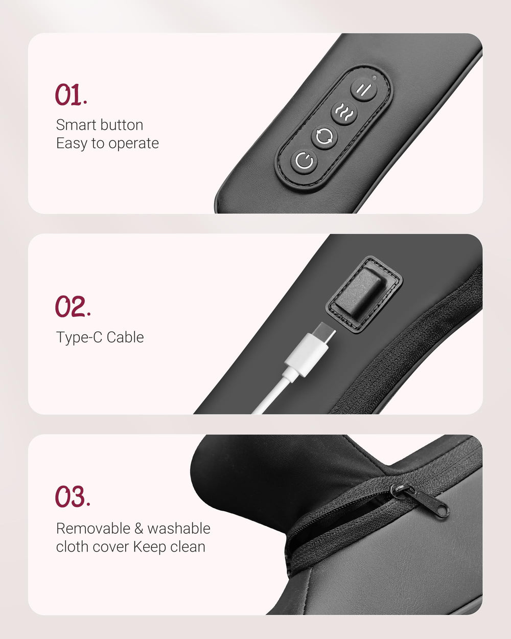 THERAZZAGGE 3 intensity levels tailor massage to your comfort level.