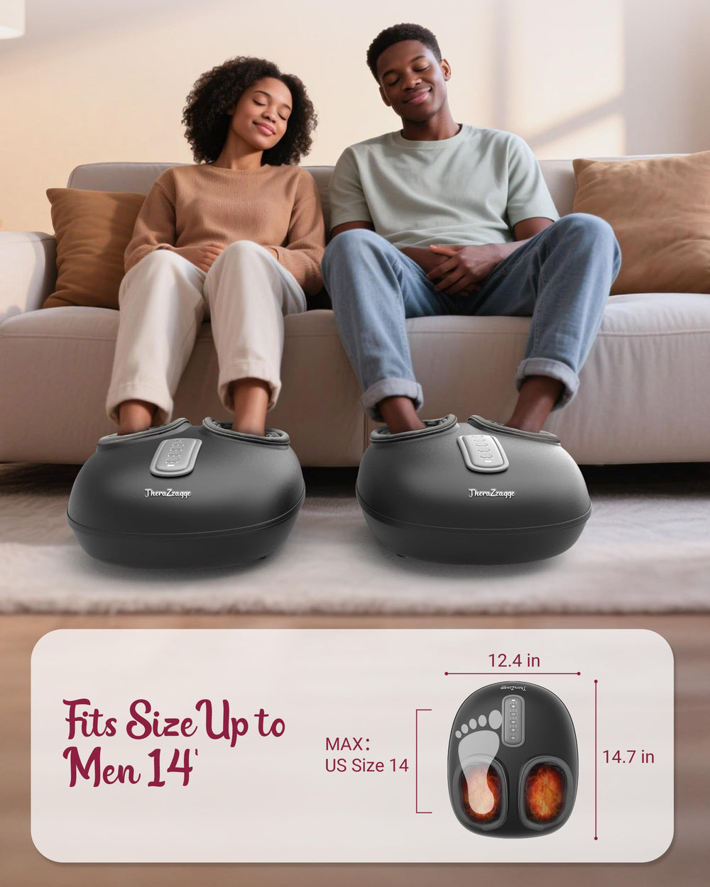 THERAZZAGGE fits up to men's size 14 feet for inclusive use