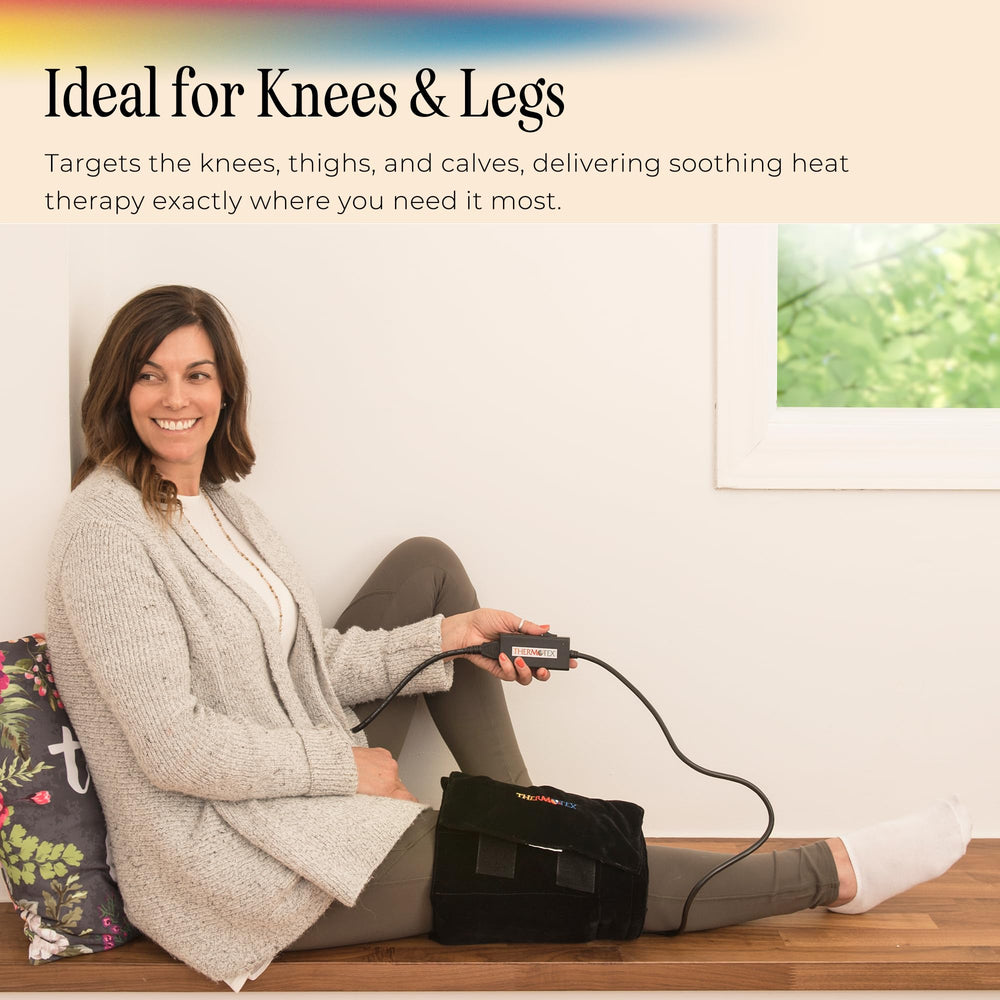 Thermotex knee heating pad layered construction suggests durable design.