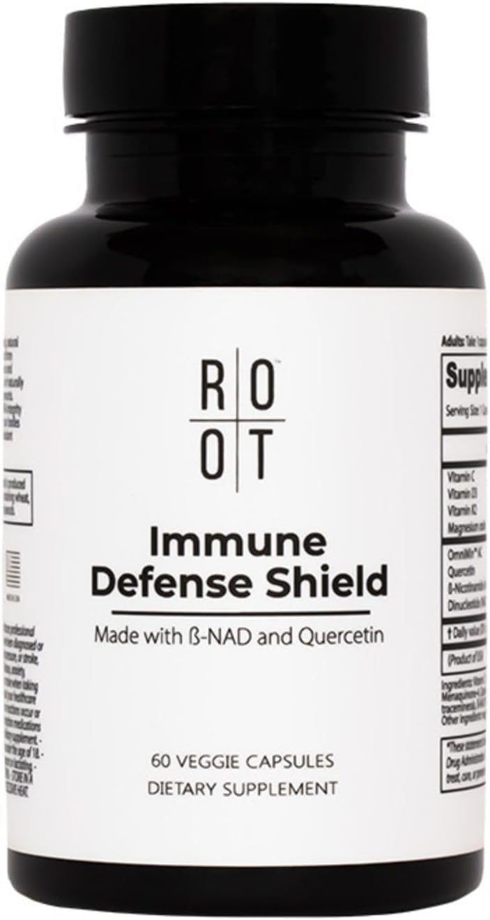 THEROOTBRANDS Root Wellness immune bottle shown, offering convenient daily capsules for consistent wellness.