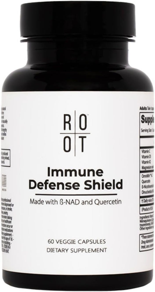 THEROOTBRANDS Root Wellness immune bottle shown, offering convenient daily capsules for consistent wellness.