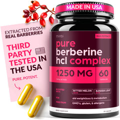 THINBI Berberine 1250mg bottle label highlighting metabolic support.