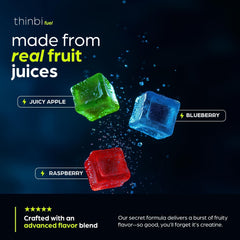 Thinbi Creatine Gummies Monohydrate label closeup emphasizing L-Taurine and Vitamin B12 blend.