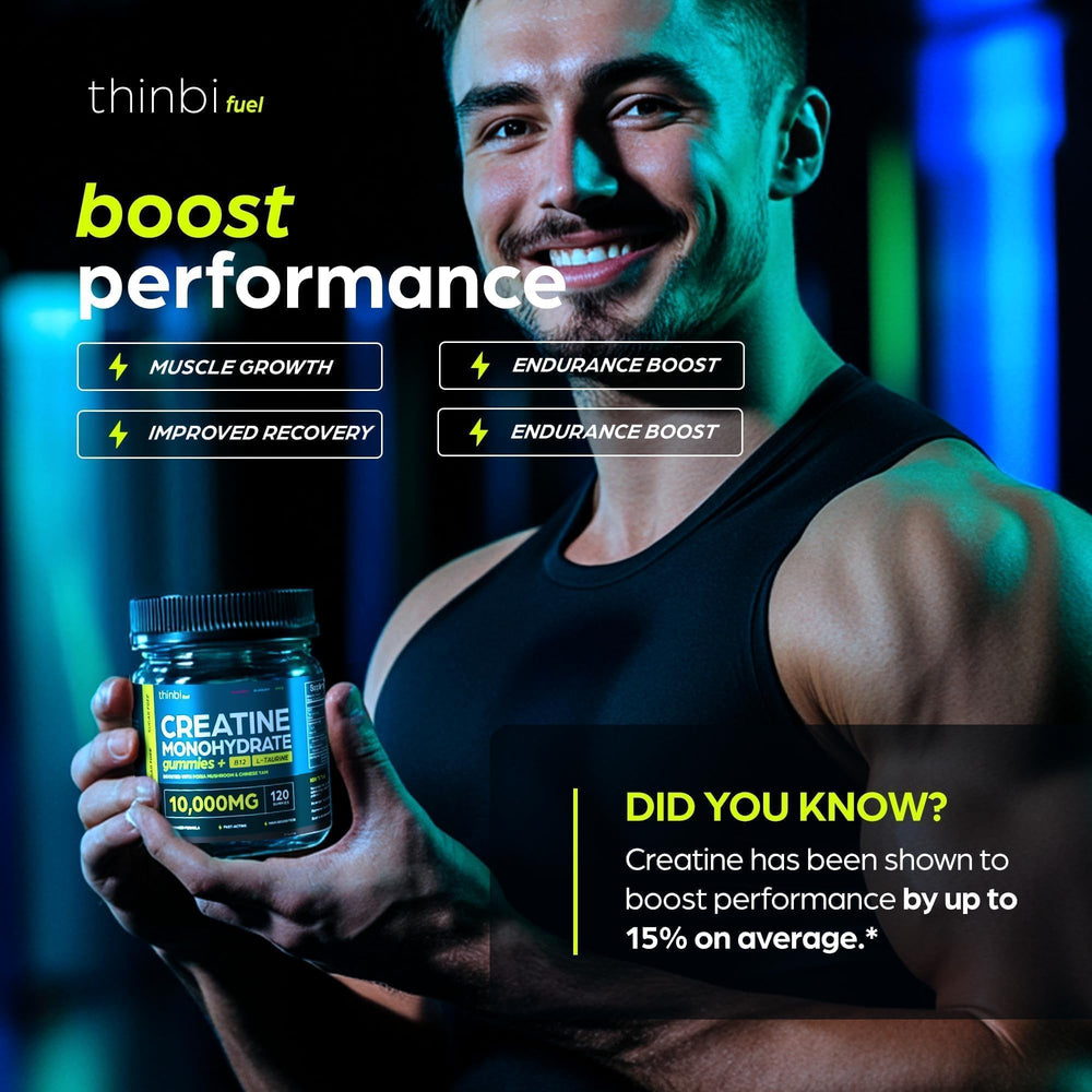 Thinbi Creatine Gummies Monohydrate serving plate conveys convenient daily muscle support.