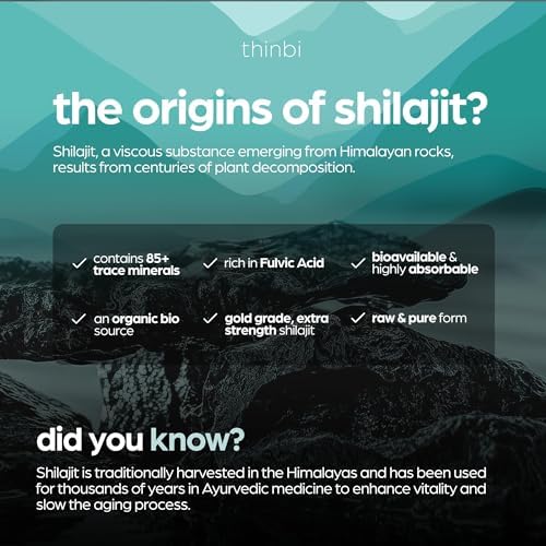 Thinbi Shilajit Capsules bottle side emphasizing clean, additive-free packaging