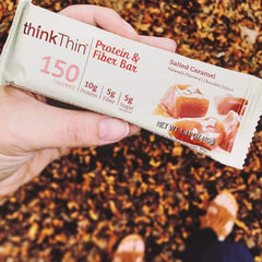 thinkThin Salted Caramel bar bite reveals rich flavor and satisfying bite