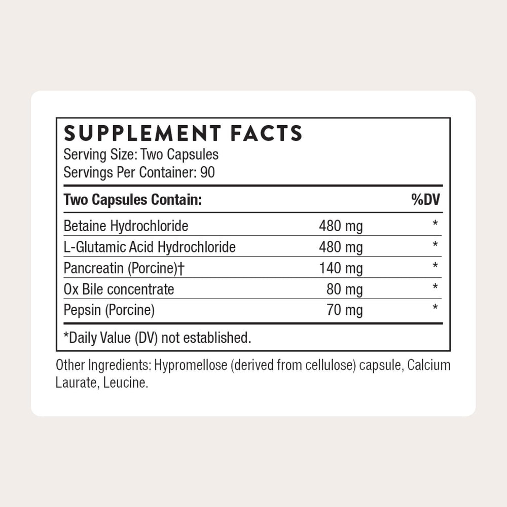 THORNE Advanced Digestive Enzymes label view highlighting key enzymes.