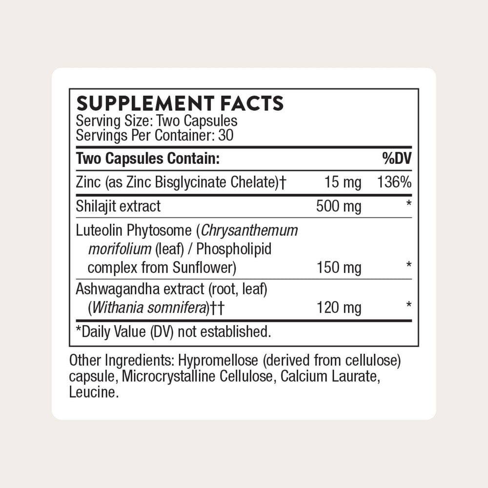 THORNE label close-up showing clean formula for healthy testosterone support