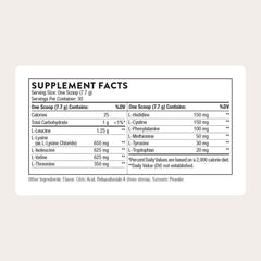 THORNE Amino Complex essentials: nine EAAs and 2:1:1 BCAAs for balanced nutrition.