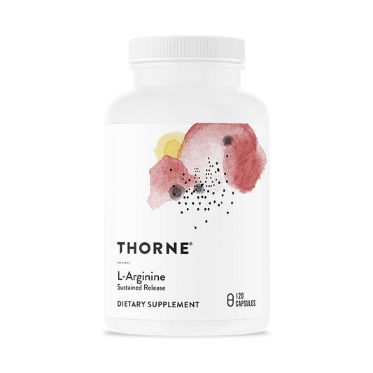 THORNE L-Arginine Sustained Release bottle with capsules for steady daily support