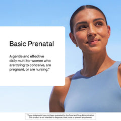 THORNE Basic Prenatal capsules close-up highlighting easy-to-swallow capsules and 5-MTHF folate