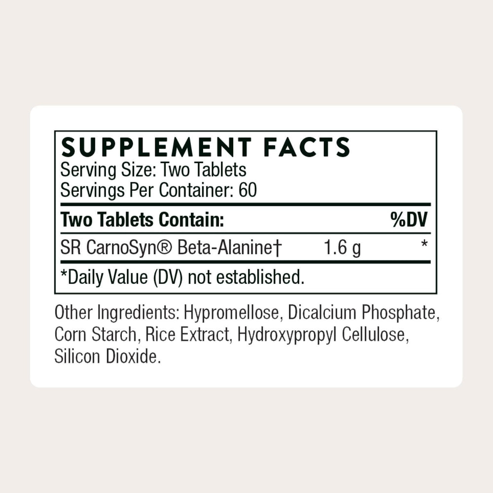 THORNE Beta Alanine sustained-release tablet close-up shows smooth absorption potential.