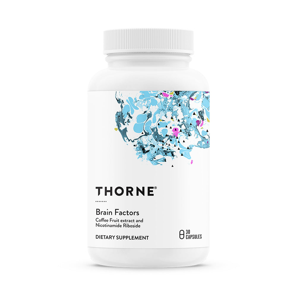 Thorne Brain Factors bottle front branding supports cognitive wellness.