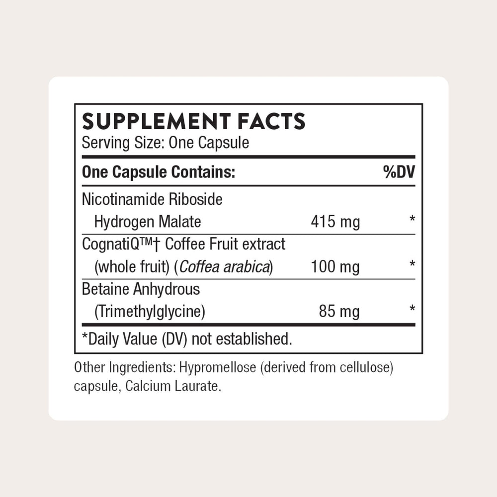Thorne Brain Factors bottle label close-up highlighting key ingredients for cognition.