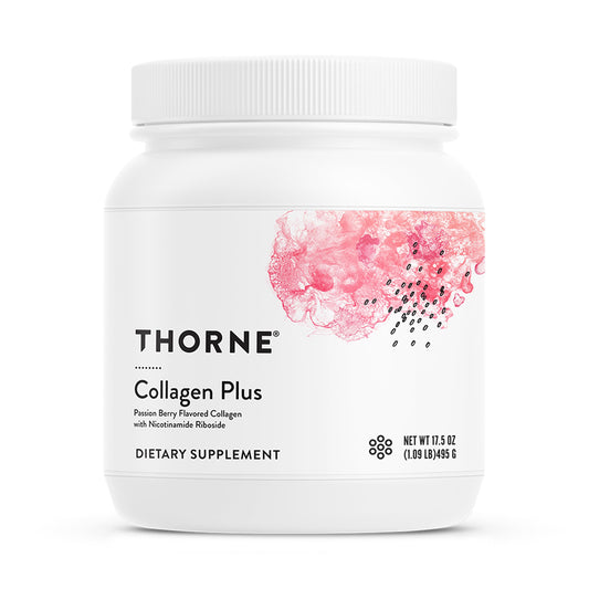 THORNE Collagen Plus powder tub packaging showing premium formula for skin hydration