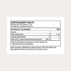 THORNE Creatine Alpha-GPC label back with supplement details