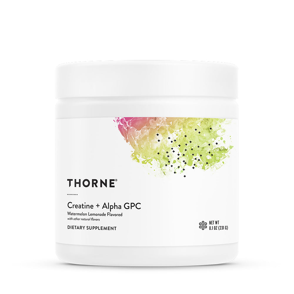THORNE Creatine Alpha-GPC micronized tub front for training endurance