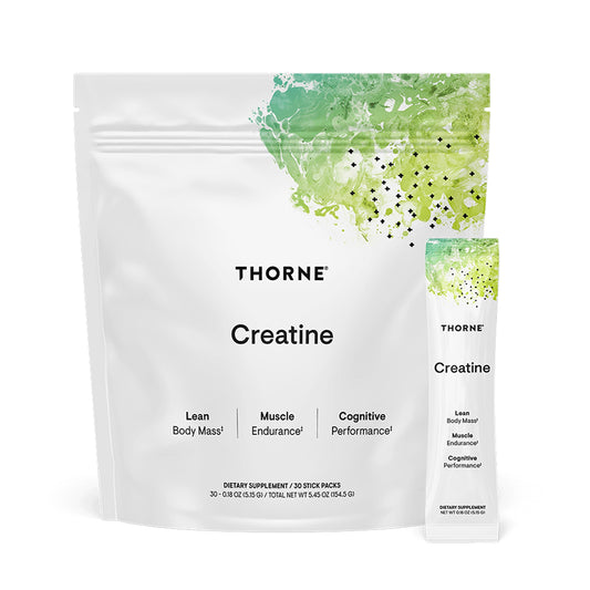 THORNE creatine bottle on shelf showcasing brand and product branding for athletes