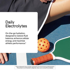 THORNE Daily Electrolytes dissolving powder in water previews light, refreshing Mango Limeade.