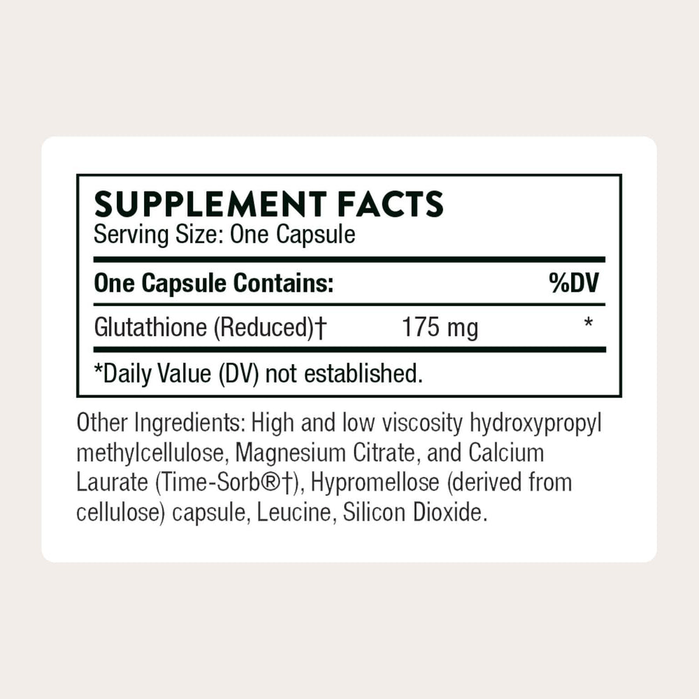 THORNE Glutathione-SR bottle back with allergen information shown